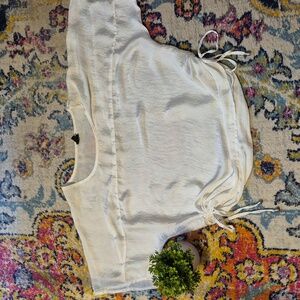 🎈Sioni Ivory Ruched Tassle Tie Top